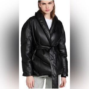 BLANK NYC The Love Doctor Black Vegan Faux Leather Puffer Coat Jacket Medium NWT